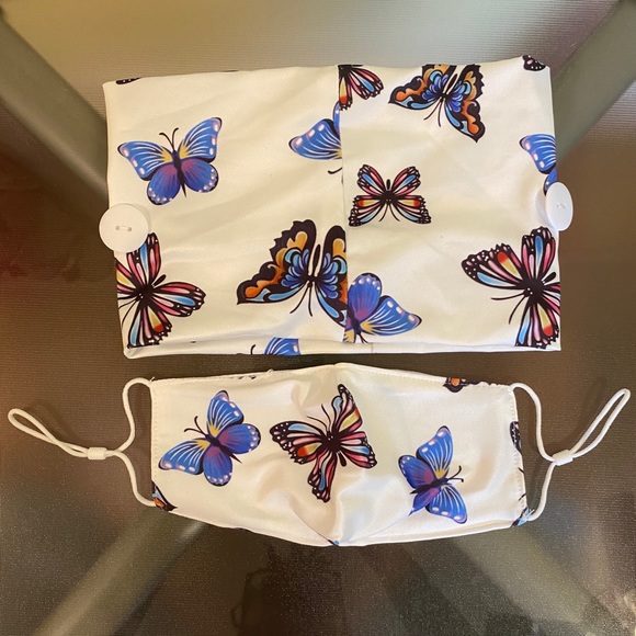 White Multi-Color Butterfly Head-Wrap Face Mask - Picture 2 of 4
